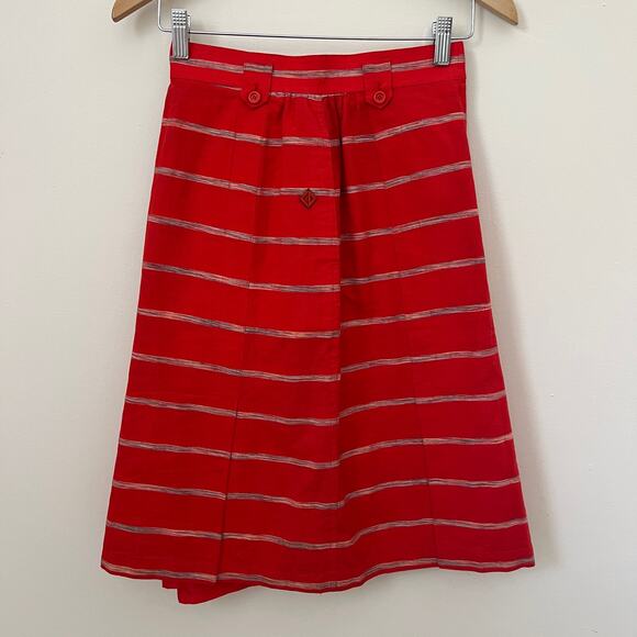 Vintage CHRISTIAN DIOR SPORTS Linen Red White Striped A-Line Skirt Size XS / S - Picture 1 of 11